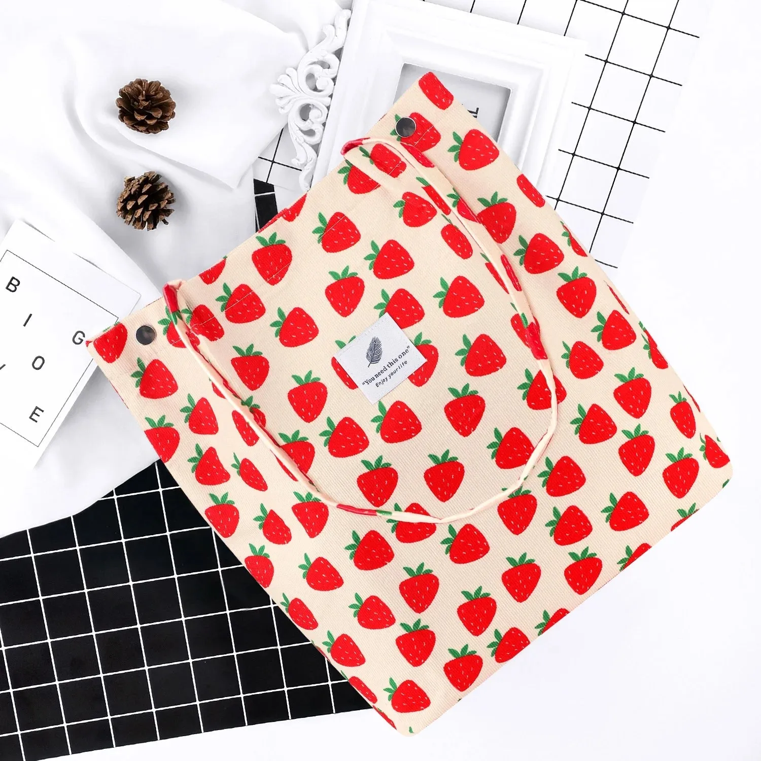 Women'S Corduroy Strawberry Shoulder Handbag, A-Strawberry