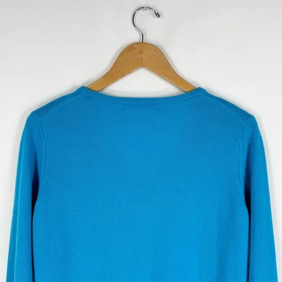 Woolovers Womens Wool Cashmere Blend V-Neck Sweater Medium Azure Blue