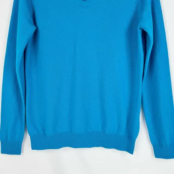 Woolovers Womens Wool Cashmere Blend V-Neck Sweater Medium Azure Blue