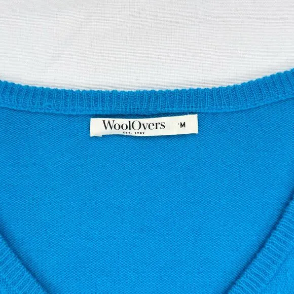 Woolovers Womens Wool Cashmere Blend V-Neck Sweater Medium Azure Blue