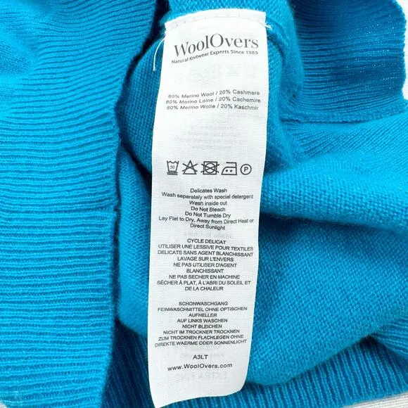 Woolovers Womens Wool Cashmere Blend V-Neck Sweater Medium Azure Blue