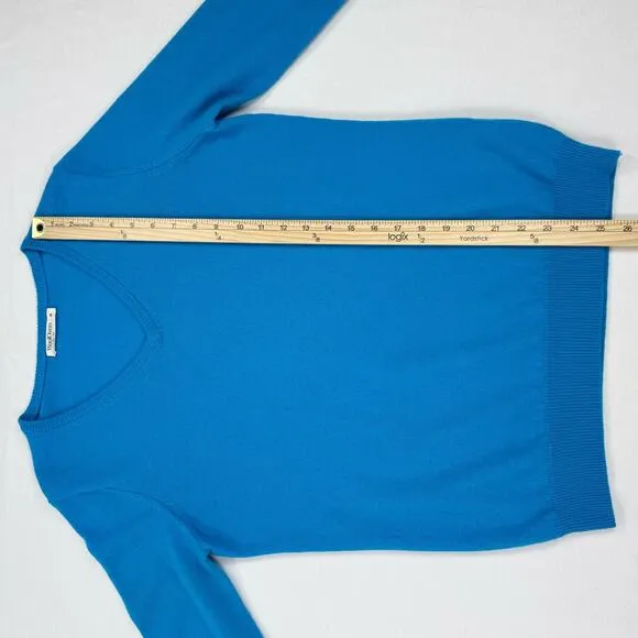 Woolovers Womens Wool Cashmere Blend V-Neck Sweater Medium Azure Blue