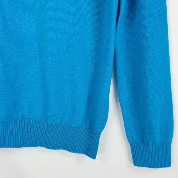 Woolovers Womens Wool Cashmere Blend V-Neck Sweater Medium Azure Blue