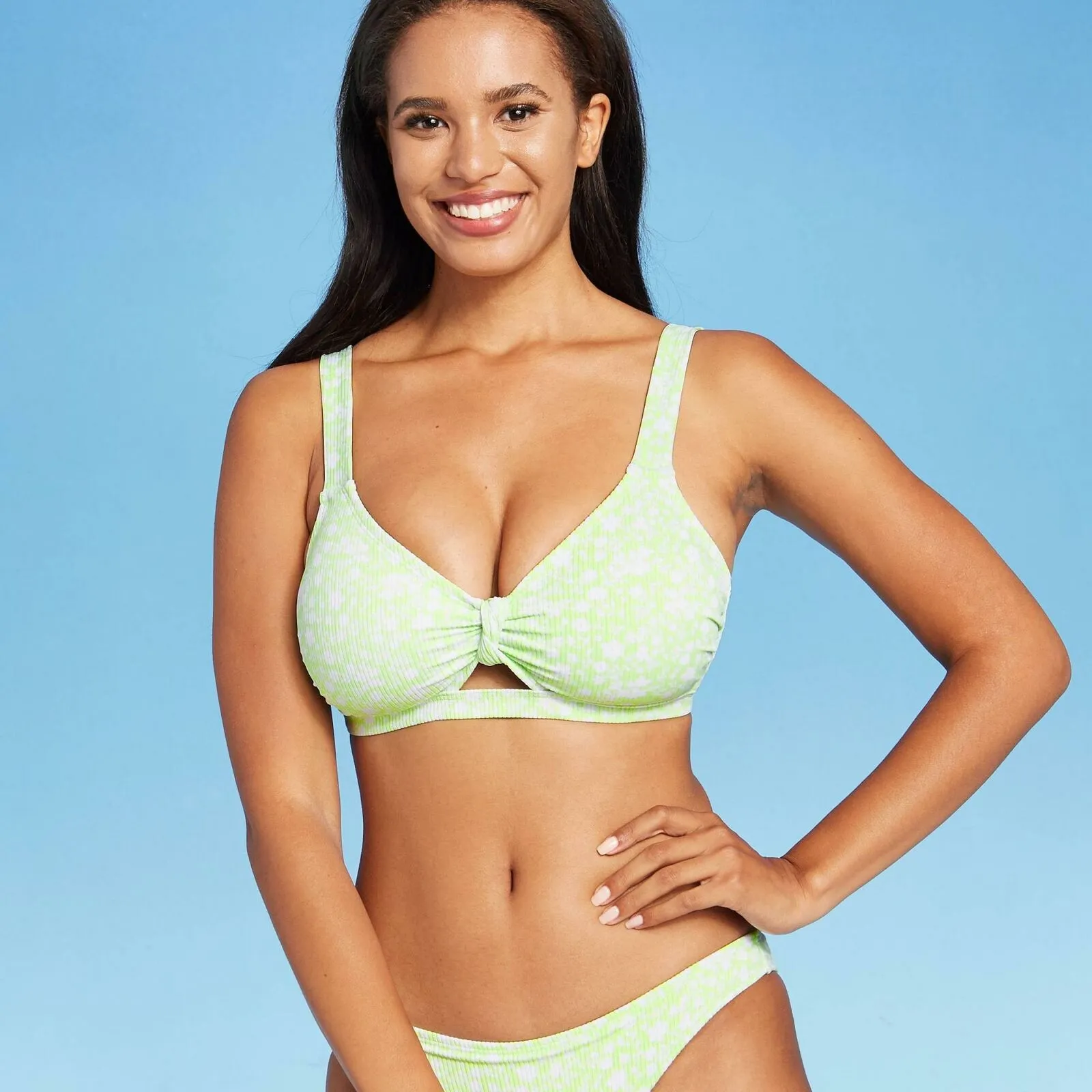 Xhilaration Women's Ribbed Knot-Front Bralette Bikini Top - D/DD