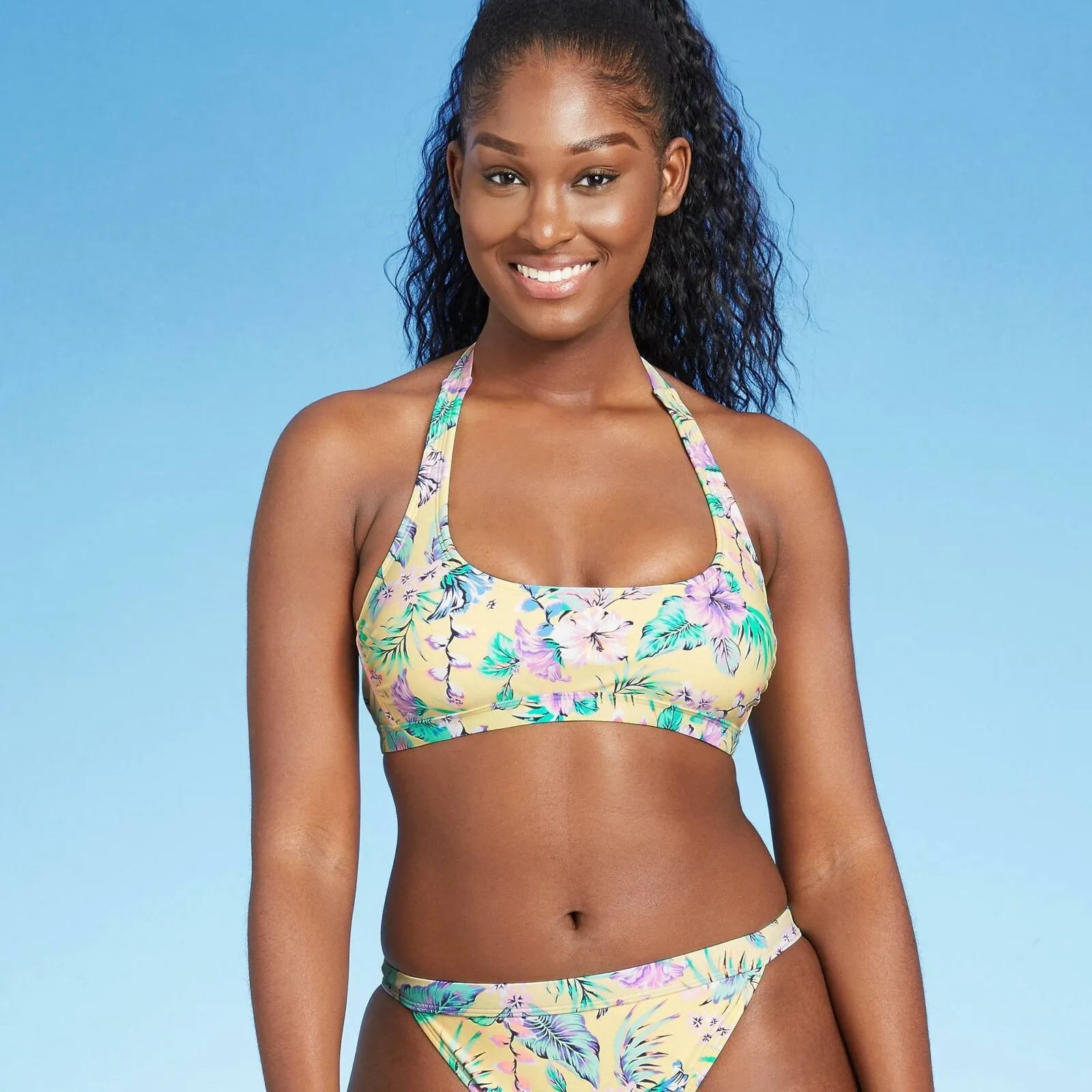 Xhilaration Women's Tropical Halter Bralette Bikini Top